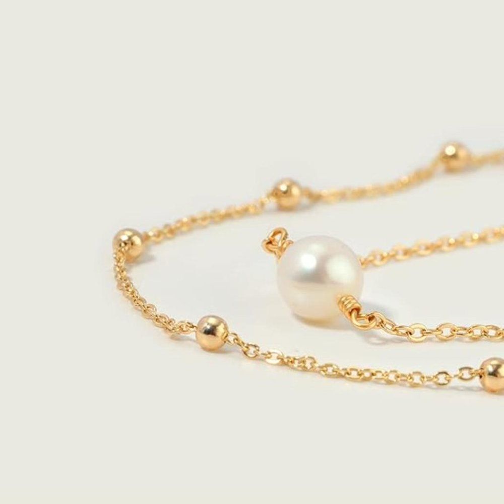 Double Layer Freshwater Pearl Bead Chain Bracelet